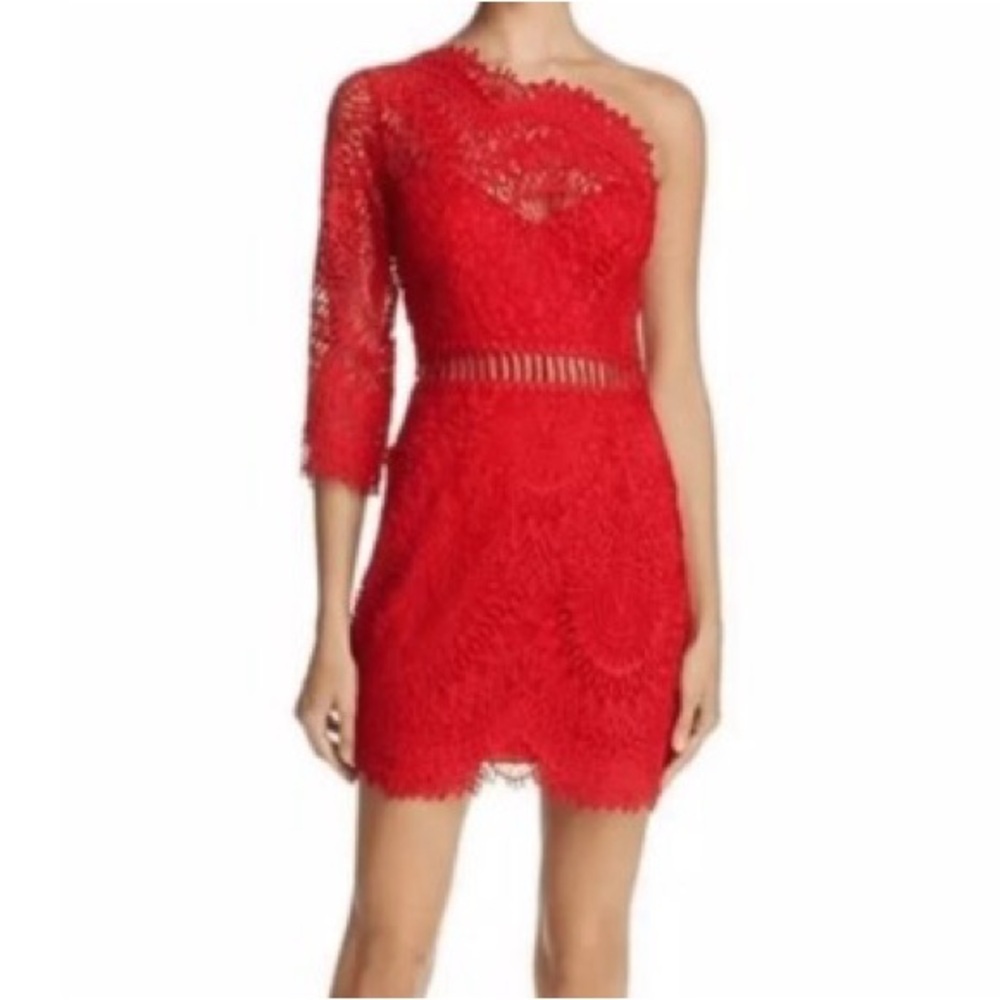 saylor pippa red lace cutout one shoulder mini dress cocktail wedding guest